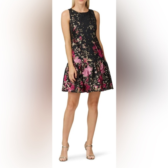 Marchesa Notte Black Metallic Shift Dress Size 2 - Picture 1 of 9